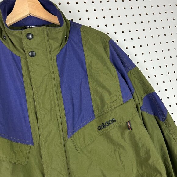 Adidas Vintage Windbreaker Jacket XL Full Zip Ripcord Green Purple 90s Camping - Picture 3 of 8